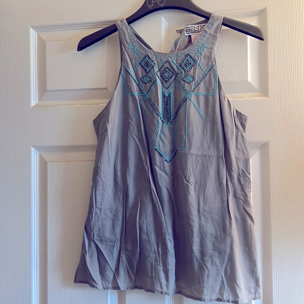 Beaded Turquoise and Gray Top